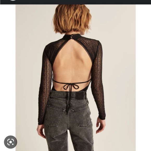 NWOT black lace, mock neck, backless body suit. Abercrombie & Fitch, size medium - Picture 2 of 5